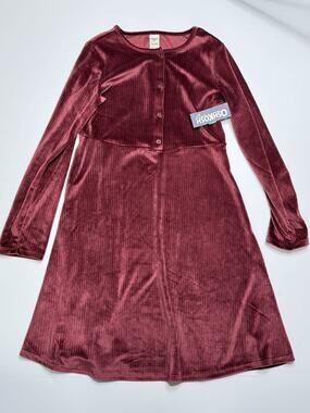OshKosh B’gosh Girls 14 Burgundy Ribbed Velvet Button Front Dress NWT